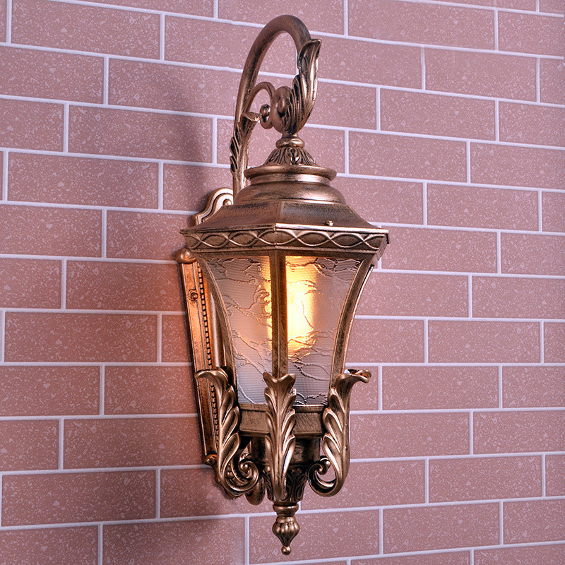 Brass 1 Head Wall Mount Light Fixture Lodges Textured Glass Urn Shape Outdoor Wall Lamp Sconce Brass Clearhalo 'Wall Lamps & Sconces' 'Wall Lights' Lighting' 728953