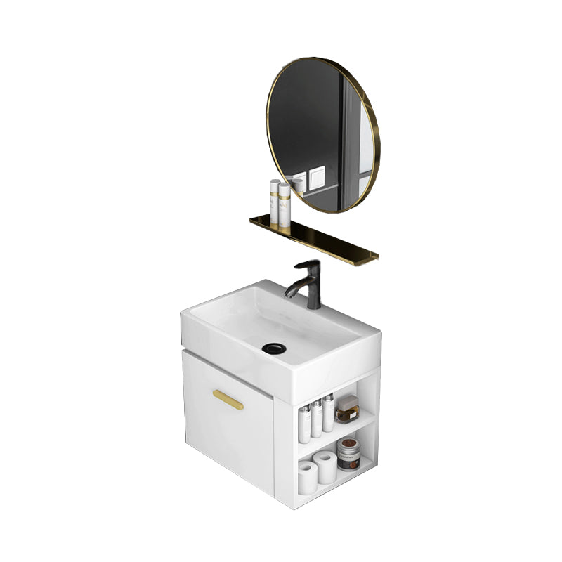 Modern White Ceramic Top Vanity Single-Sink Rectangular Wall Mount Vanity Vanity & Faucet & Mirrors 20"L x 14"W x 16"H White Clearhalo 'Bathroom Remodel & Bathroom Fixtures' 'Bathroom Vanities' 'bathroom_vanities' 'Home Improvement' 'home_improvement' 'home_improvement_bathroom_vanities' 7289534