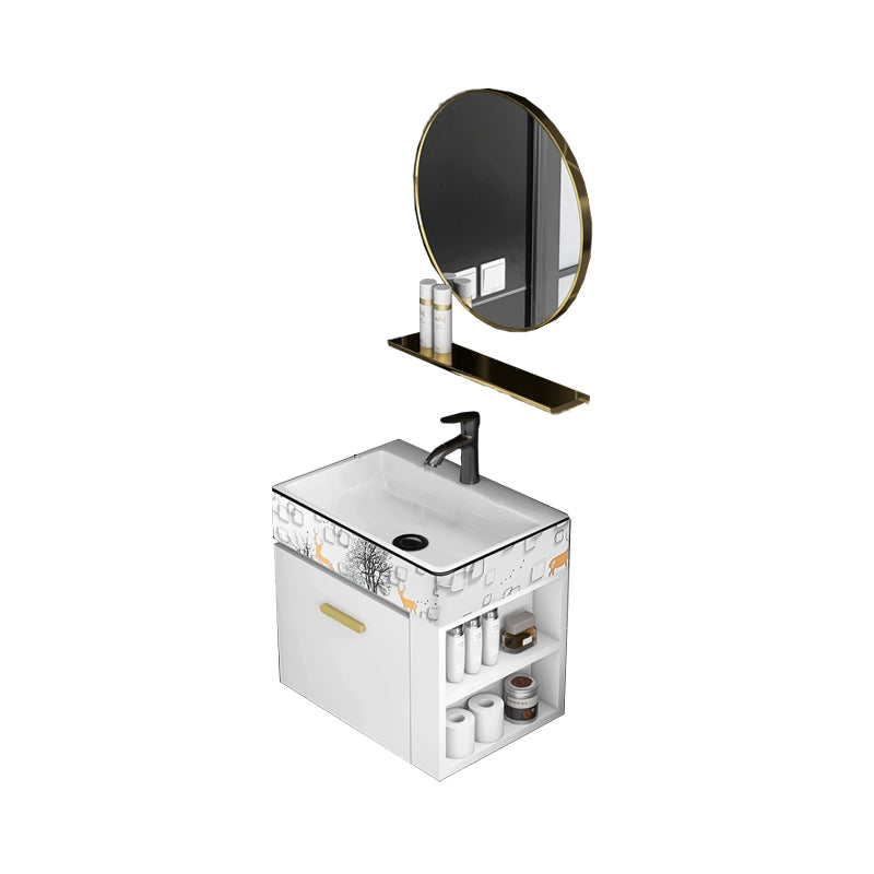 Modern White Ceramic Top Vanity Single-Sink Rectangular Wall Mount Vanity Vanity & Faucet & Mirrors 20"L x 14"W x 16"H Beige Clearhalo 'Bathroom Remodel & Bathroom Fixtures' 'Bathroom Vanities' 'bathroom_vanities' 'Home Improvement' 'home_improvement' 'home_improvement_bathroom_vanities' 7289541