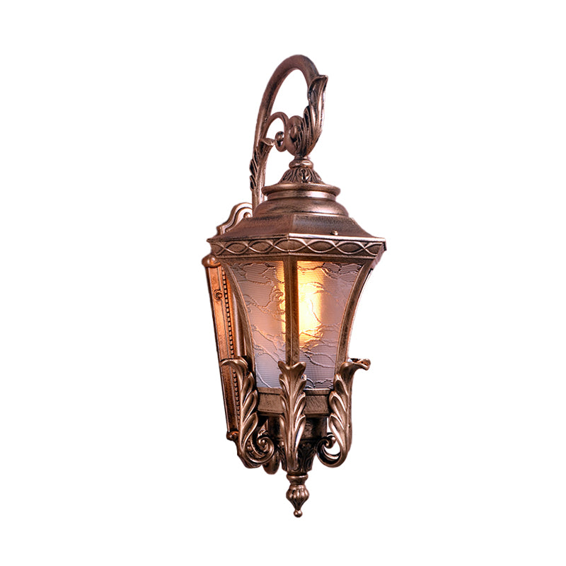 Brass 1 Head Wall Mount Light Fixture Lodges Textured Glass Urn Shape Outdoor Wall Lamp Sconce Clearhalo 'Wall Lamps & Sconces' 'Wall Lights' Lighting' 728955