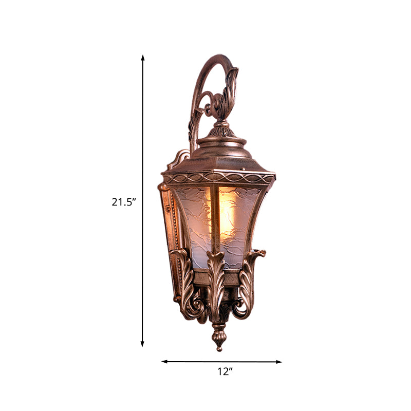 Brass 1 Head Wall Mount Light Fixture Lodges Textured Glass Urn Shape Outdoor Wall Lamp Sconce Clearhalo 'Wall Lamps & Sconces' 'Wall Lights' Lighting' 728957