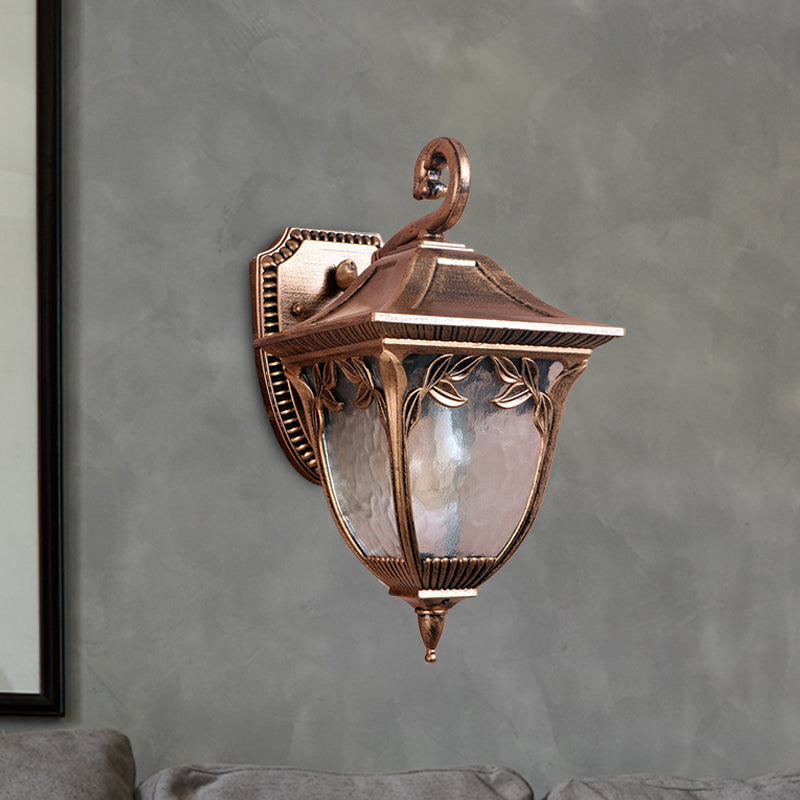 Acorn Courtyard Sconce Lighting Countryside Clear Water Glass 1 Light Brass Wall Mount Lamp Clearhalo 'Wall Lamps & Sconces' 'Wall Lights' Lighting' 728959