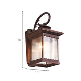 1-Head Clear Ribbed Glass Wall Light Rustic Black Finish Cuboid Outdoor Wall Sconce Lamp Clearhalo 'Wall Lamps & Sconces' 'Wall Lights' Lighting' 728967