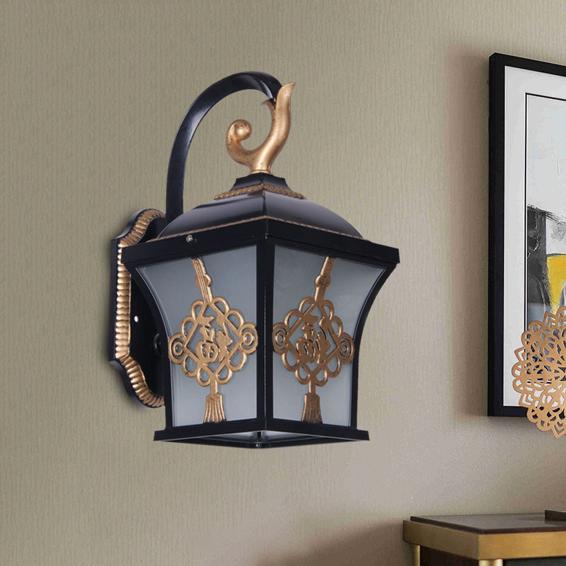 Metallic Lucky Character Wall Sconce Light Country 1 Bulb Courtyard Wall Lamp in Black/Black and Gold Black-Gold Clearhalo 'Wall Lamps & Sconces' 'Wall Lights' Lighting' 728973