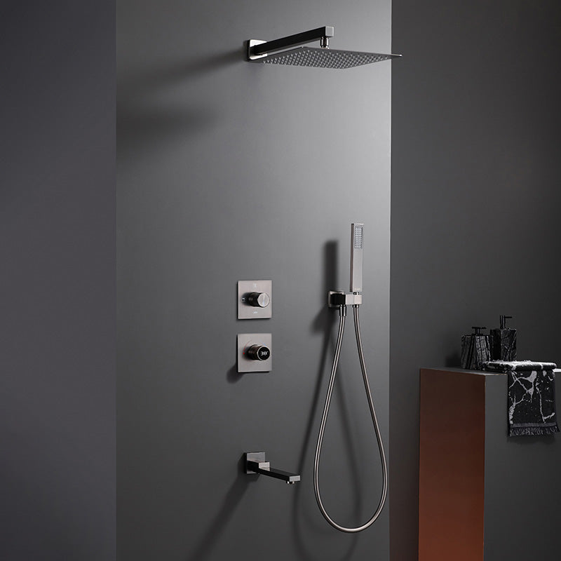 Modern Solid Color Shower Set Adjustable Spray Pattern Shower Head Combo Clearhalo 'Bathroom Remodel & Bathroom Fixtures' 'Home Improvement' 'home_improvement' 'home_improvement_shower_faucets' 'Shower Faucets & Systems' 'shower_faucets' 'Showers & Bathtubs Plumbing' 'Showers & Bathtubs' 7289745