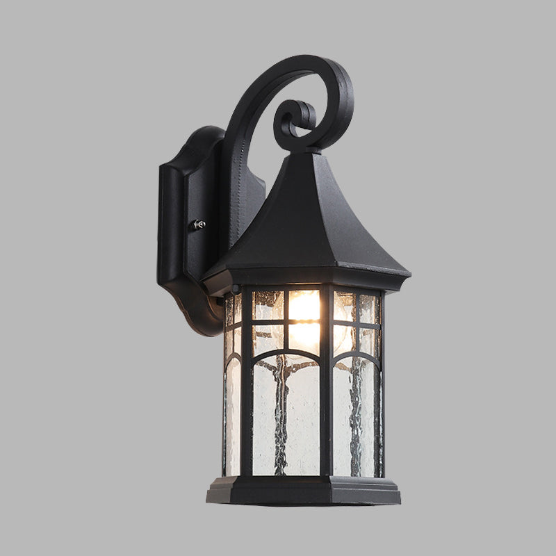 1-Bulb Clear Water Glass Sconce Farmhouse Black/Bronze Pavilion Courtyard Wall Mounted Light Clearhalo 'Wall Lamps & Sconces' 'Wall Lights' Lighting' 728997