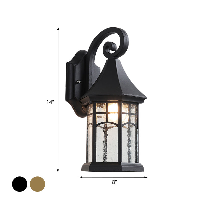 1-Bulb Clear Water Glass Sconce Farmhouse Black/Bronze Pavilion Courtyard Wall Mounted Light Clearhalo 'Wall Lamps & Sconces' 'Wall Lights' Lighting' 728998