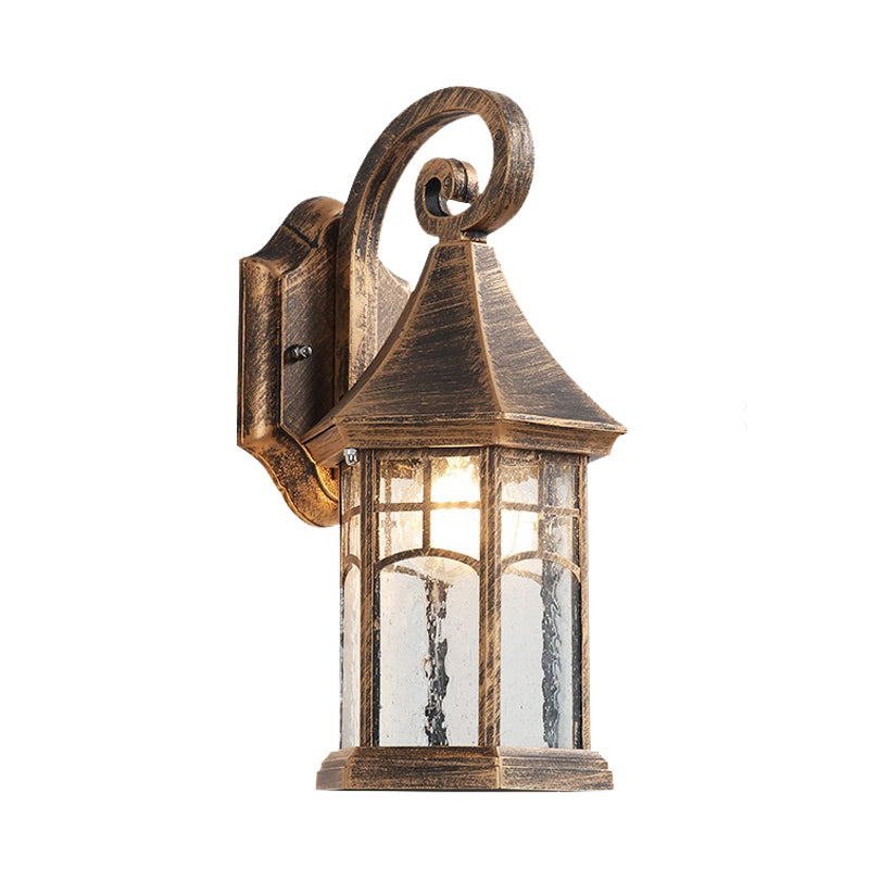 1-Bulb Clear Water Glass Sconce Farmhouse Black/Bronze Pavilion Courtyard Wall Mounted Light Clearhalo 'Wall Lamps & Sconces' 'Wall Lights' Lighting' 729001