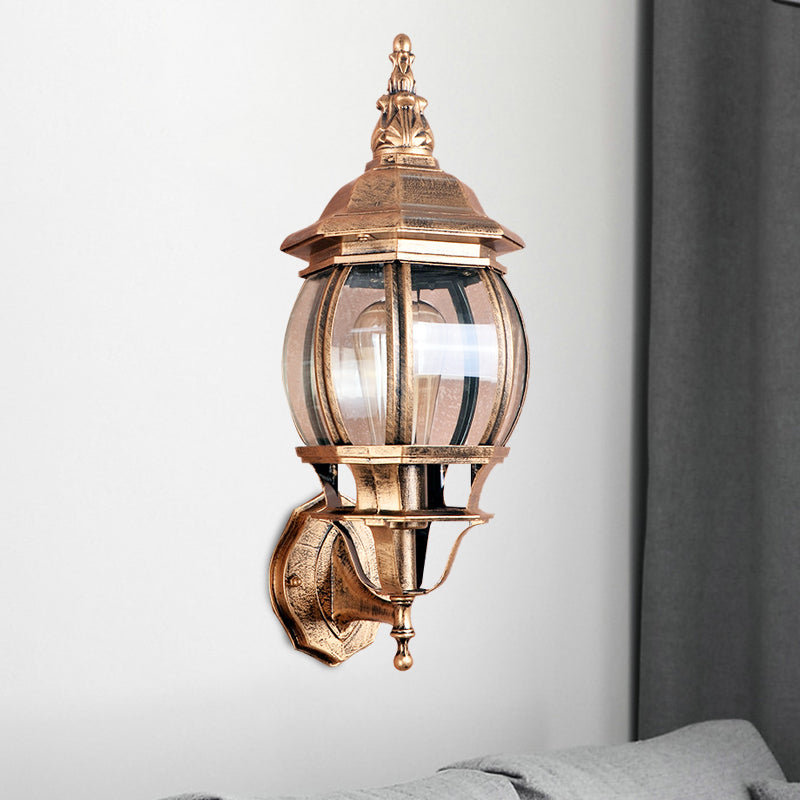 1 Bulb Wall Light Fixture Country Outdoor Wall Lighting Ideas with Global Clear Glass Shade in Brass Brass Clearhalo 'Wall Lamps & Sconces' 'Wall Lights' Lighting' 729007