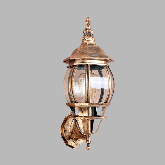 1 Bulb Wall Light Fixture Country Outdoor Wall Lighting Ideas with Global Clear Glass Shade in Brass Clearhalo 'Wall Lamps & Sconces' 'Wall Lights' Lighting' 729010