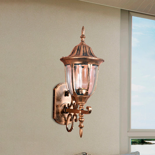 Brass Urn-Like Wall Sconce Lamp Lodges Clear Prismatic Glass 1 Light Outdoor Wall Light Fixture Clearhalo 'Wall Lamps & Sconces' 'Wall Lights' Lighting' 729013