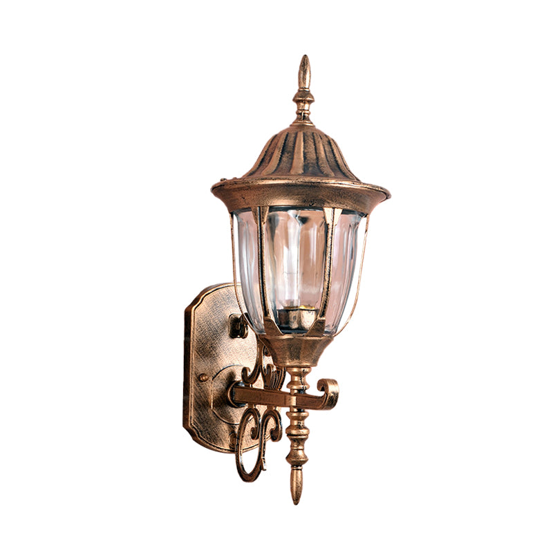 Brass Urn-Like Wall Sconce Lamp Lodges Clear Prismatic Glass 1 Light Outdoor Wall Light Fixture Clearhalo 'Wall Lamps & Sconces' 'Wall Lights' Lighting' 729014