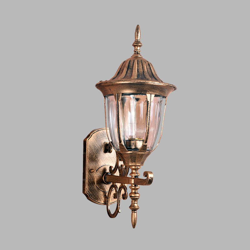 Brass Urn-Like Wall Sconce Lamp Lodges Clear Prismatic Glass 1 Light Outdoor Wall Light Fixture Clearhalo 'Wall Lamps & Sconces' 'Wall Lights' Lighting' 729015