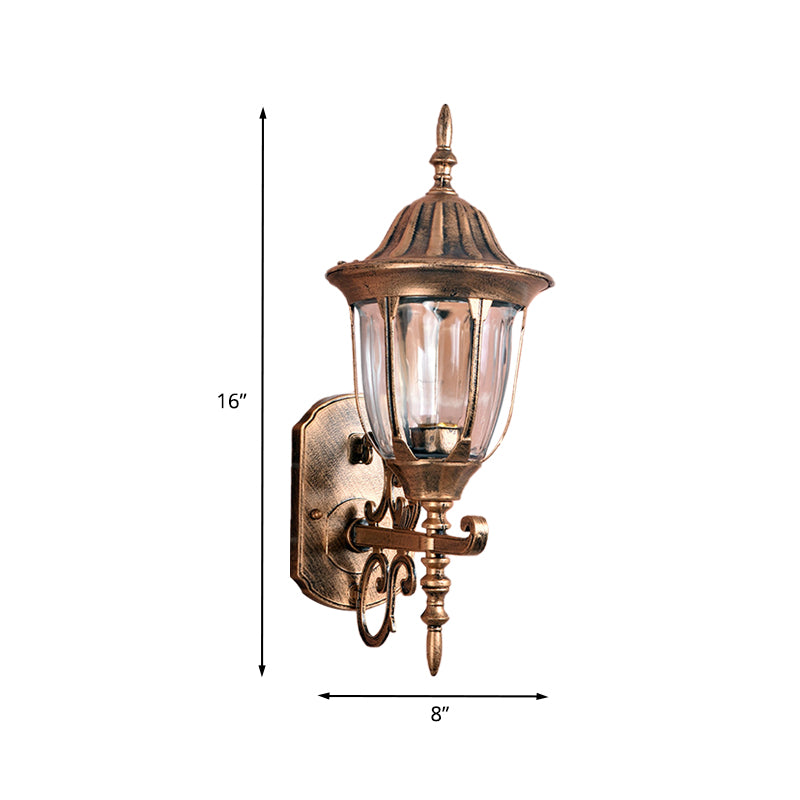 Brass Urn-Like Wall Sconce Lamp Lodges Clear Prismatic Glass 1 Light Outdoor Wall Light Fixture Clearhalo 'Wall Lamps & Sconces' 'Wall Lights' Lighting' 729016