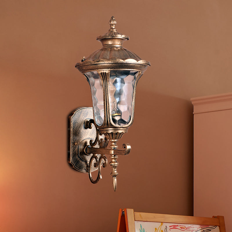 Country Urn Wall Sconce Lighting 1-Bulb Water Glass Wall Mounted Lamp in Brass for Outdoor Brass Clearhalo 'Wall Lamps & Sconces' 'Wall Lights' Lighting' 729017