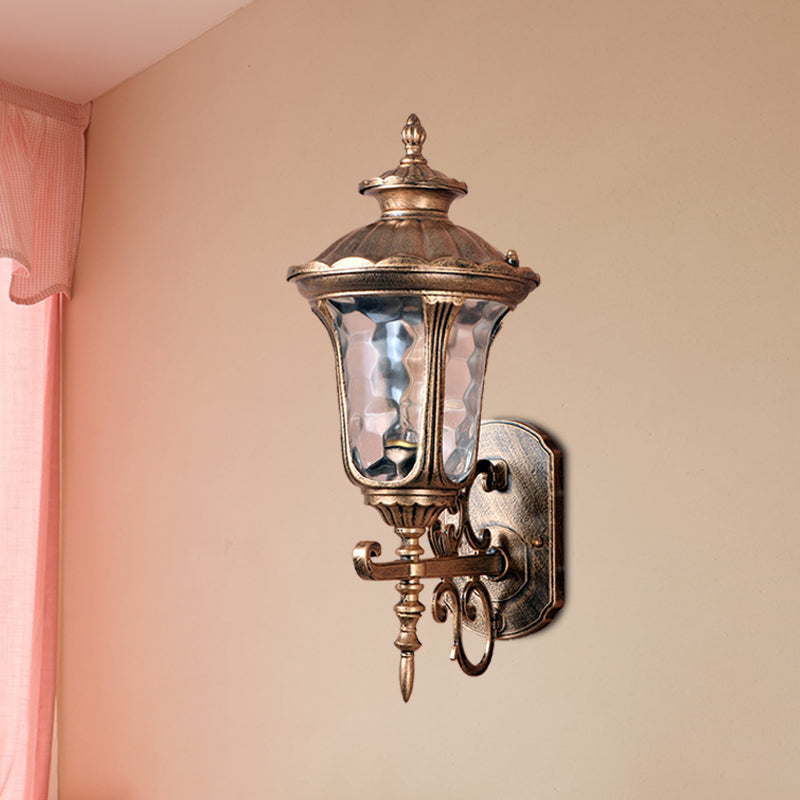 Country Urn Wall Sconce Lighting 1-Bulb Water Glass Wall Mounted Lamp in Brass for Outdoor Clearhalo 'Wall Lamps & Sconces' 'Wall Lights' Lighting' 729018