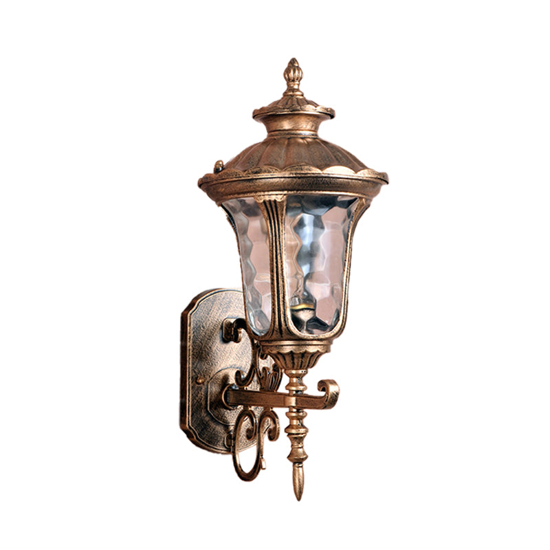 Country Urn Wall Sconce Lighting 1-Bulb Water Glass Wall Mounted Lamp in Brass for Outdoor Clearhalo 'Wall Lamps & Sconces' 'Wall Lights' Lighting' 729019