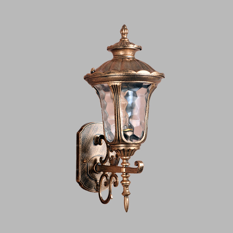 Country Urn Wall Sconce Lighting 1-Bulb Water Glass Wall Mounted Lamp in Brass for Outdoor Clearhalo 'Wall Lamps & Sconces' 'Wall Lights' Lighting' 729020