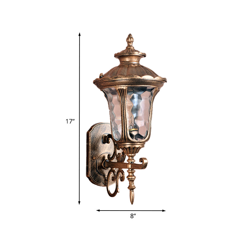 Country Urn Wall Sconce Lighting 1-Bulb Water Glass Wall Mounted Lamp in Brass for Outdoor Clearhalo 'Wall Lamps & Sconces' 'Wall Lights' Lighting' 729021