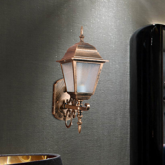 1-Head Wall Sconce Farmhouse Geometric Seeded Glass Wall Mount Lamp Fixture in Brass Clearhalo 'Wall Lamps & Sconces' 'Wall Lights' Lighting' 729023