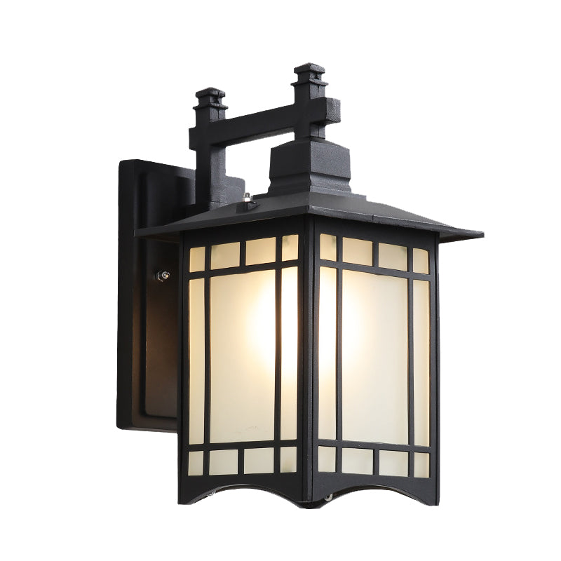 1 Light Pavilion Wall Sconce Farmhouse Black/Brass Finish Aluminum Wall Mount Lamp with Frosted Glass Shade Clearhalo 'Wall Lamps & Sconces' 'Wall Lights' Lighting' 729039