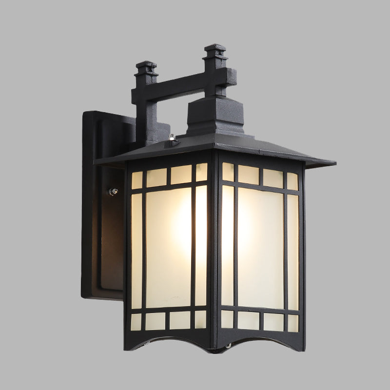 1 Light Pavilion Wall Sconce Farmhouse Black/Brass Finish Aluminum Wall Mount Lamp with Frosted Glass Shade Clearhalo 'Wall Lamps & Sconces' 'Wall Lights' Lighting' 729040