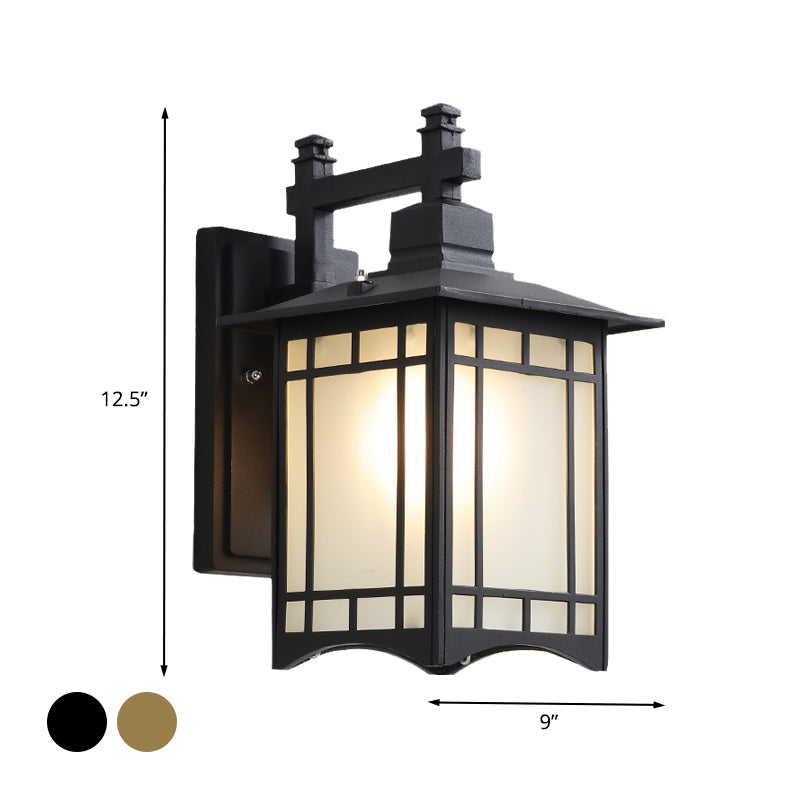 1 Light Pavilion Wall Sconce Farmhouse Black/Brass Finish Aluminum Wall Mount Lamp with Frosted Glass Shade Clearhalo 'Wall Lamps & Sconces' 'Wall Lights' Lighting' 729041