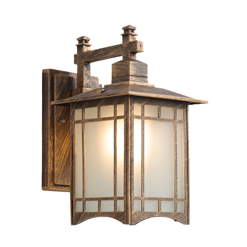 1 Light Pavilion Wall Sconce Farmhouse Black/Brass Finish Aluminum Wall Mount Lamp with Frosted Glass Shade Clearhalo 'Wall Lamps & Sconces' 'Wall Lights' Lighting' 729044