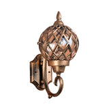 Clear Glass Globe Wall Sconce Lighting Lodges 1-Bulb Outdoor Wall Mount Lamp in Brass with Cage Clearhalo 'Wall Lamps & Sconces' 'Wall Lights' Lighting' 729047