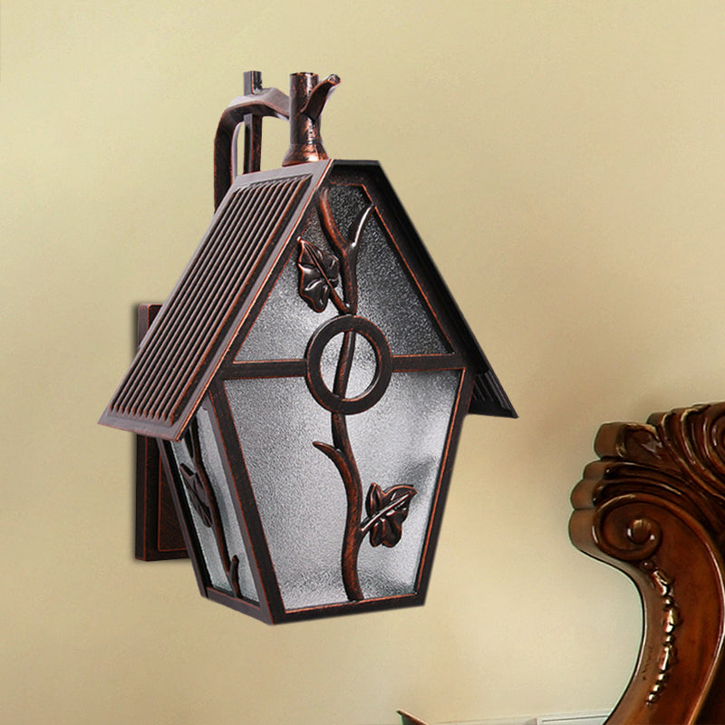 Countryside House Sconce Lighting 1 Bulb Seeded Glass Wall Mounted Lamp Fixture in Copper Copper Clearhalo 'Wall Lamps & Sconces' 'Wall Lights' Lighting' 729050