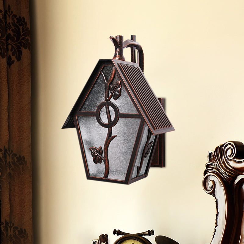 Countryside House Sconce Lighting 1 Bulb Seeded Glass Wall Mounted Lamp Fixture in Copper Clearhalo 'Wall Lamps & Sconces' 'Wall Lights' Lighting' 729051