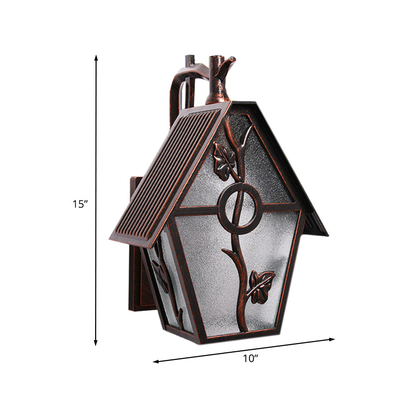 Countryside House Sconce Lighting 1 Bulb Seeded Glass Wall Mounted Lamp Fixture in Copper Clearhalo 'Wall Lamps & Sconces' 'Wall Lights' Lighting' 729054