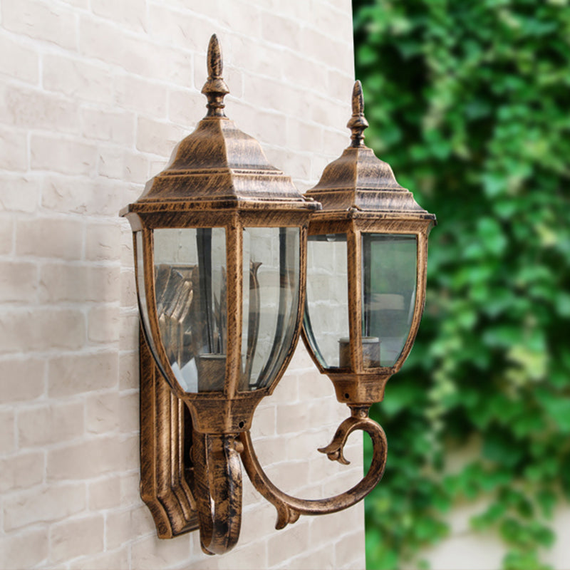 Rust 2 Bulbs Wall Lighting Ideas Lodges Clear Glass Urn Shaped Wall Sconce Lamp with Twisted Arm Rust Clearhalo 'Wall Lamps & Sconces' 'Wall Lights' Lighting' 729060