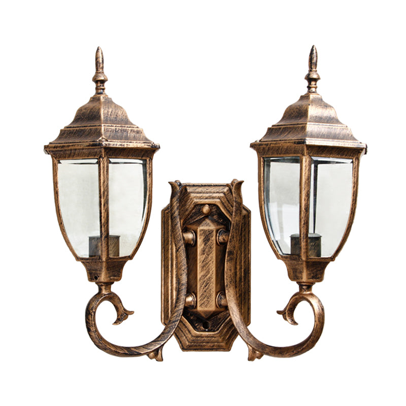 Rust 2 Bulbs Wall Lighting Ideas Lodges Clear Glass Urn Shaped Wall Sconce Lamp with Twisted Arm Clearhalo 'Wall Lamps & Sconces' 'Wall Lights' Lighting' 729062