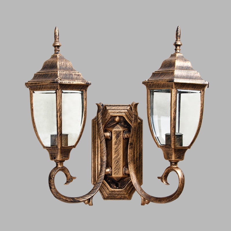 Rust 2 Bulbs Wall Lighting Ideas Lodges Clear Glass Urn Shaped Wall Sconce Lamp with Twisted Arm Clearhalo 'Wall Lamps & Sconces' 'Wall Lights' Lighting' 729063