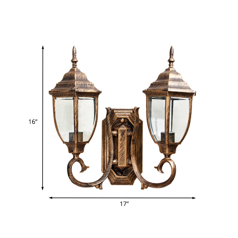 Rust 2 Bulbs Wall Lighting Ideas Lodges Clear Glass Urn Shaped Wall Sconce Lamp with Twisted Arm Clearhalo 'Wall Lamps & Sconces' 'Wall Lights' Lighting' 729064