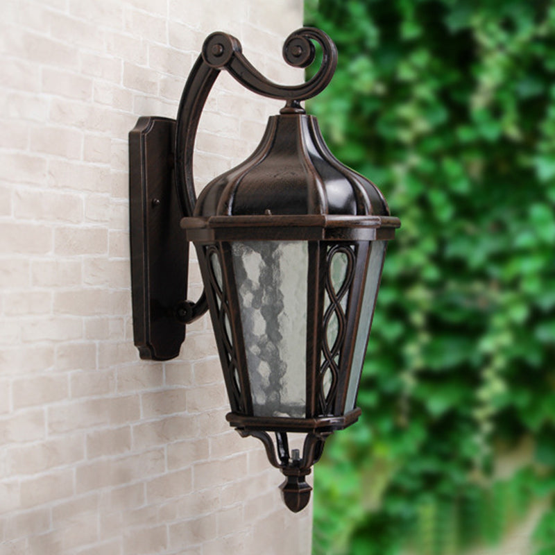 1-Head Urn Shaped Wall Sconce Light Country Black Finish Water Glass Wall Mounted Lamp for Courtyard Black Clearhalo 'Wall Lamps & Sconces' 'Wall Lights' Lighting' 729065