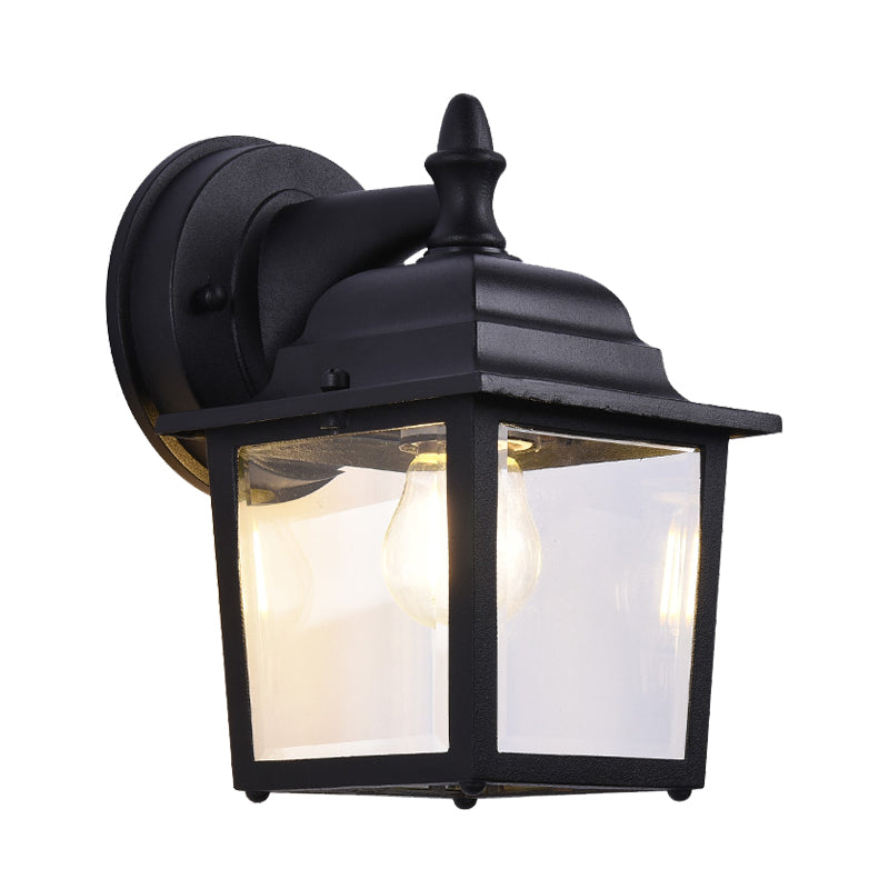 Clear Glass Black Sconce Light Fixture Cube 1 Light Farmhouse Wall Mounted Lamp for Gate Clearhalo 'Wall Lamps & Sconces' 'Wall Lights' Lighting' 729072