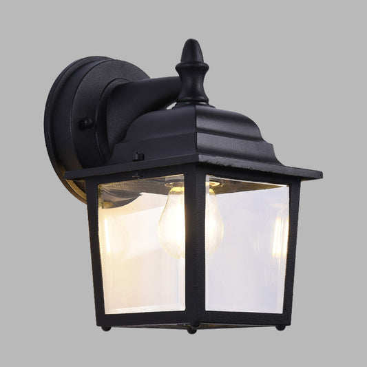 Clear Glass Black Sconce Light Fixture Cube 1 Light Farmhouse Wall Mounted Lamp for Gate Clearhalo 'Wall Lamps & Sconces' 'Wall Lights' Lighting' 729073