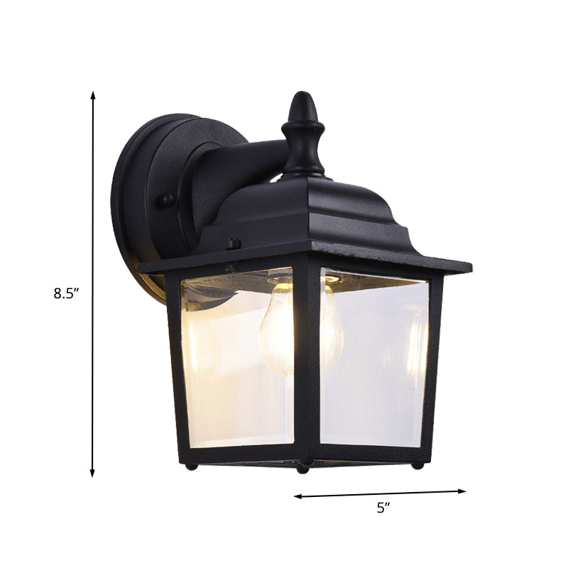 Clear Glass Black Sconce Light Fixture Cube 1 Light Farmhouse Wall Mounted Lamp for Gate Clearhalo 'Wall Lamps & Sconces' 'Wall Lights' Lighting' 729074