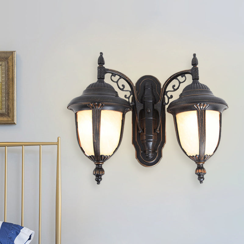 Black Finish Acorn Wall Lighting Ideas Country Milk Glass 2 Lights Courtyard Wall Lamp Fixture Black Clearhalo 'Wall Lamps & Sconces' 'Wall Lights' Lighting' 729085