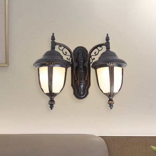 Black Finish Acorn Wall Lighting Ideas Country Milk Glass 2 Lights Courtyard Wall Lamp Fixture Clearhalo 'Wall Lamps & Sconces' 'Wall Lights' Lighting' 729086