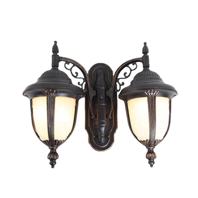 Black Finish Acorn Wall Lighting Ideas Country Milk Glass 2 Lights Courtyard Wall Lamp Fixture Clearhalo 'Wall Lamps & Sconces' 'Wall Lights' Lighting' 729087