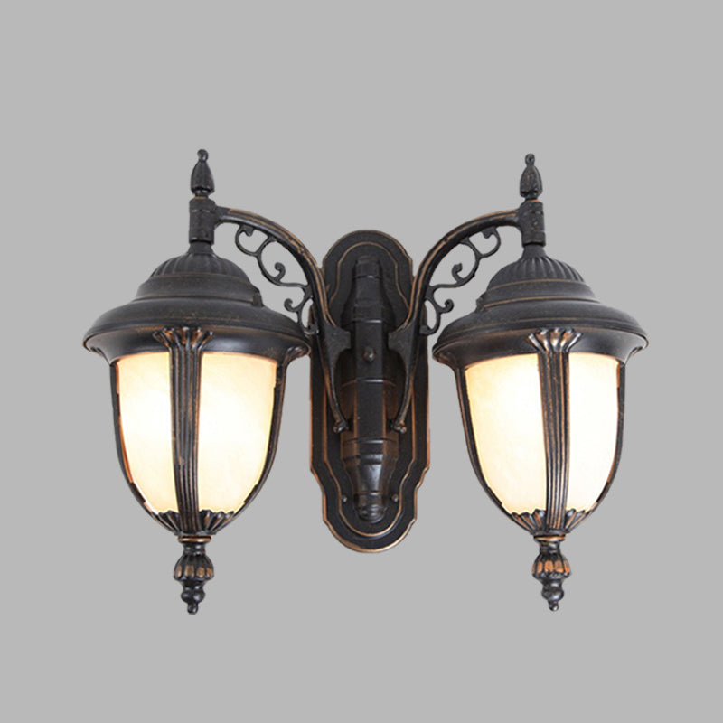 Black Finish Acorn Wall Lighting Ideas Country Milk Glass 2 Lights Courtyard Wall Lamp Fixture Clearhalo 'Wall Lamps & Sconces' 'Wall Lights' Lighting' 729088