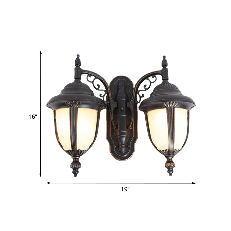 Black Finish Acorn Wall Lighting Ideas Country Milk Glass 2 Lights Courtyard Wall Lamp Fixture Clearhalo 'Wall Lamps & Sconces' 'Wall Lights' Lighting' 729089