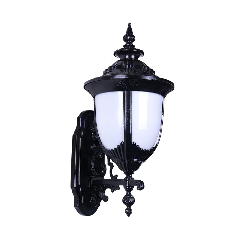 Farmhouse Urn Wall Mount Lighting 1 Bulb Milky Plastic Wall Lamp Sconce in Black for Courtyard Clearhalo 'Wall Lamps & Sconces' 'Wall Lights' Lighting' 729102