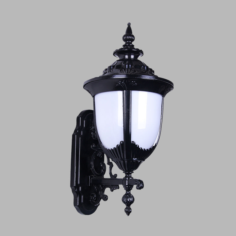 Farmhouse Urn Wall Mount Lighting 1 Bulb Milky Plastic Wall Lamp Sconce in Black for Courtyard Clearhalo 'Wall Lamps & Sconces' 'Wall Lights' Lighting' 729103