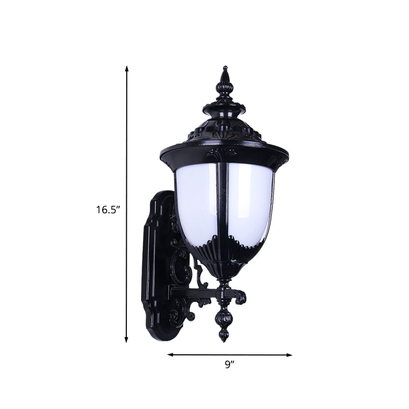 Farmhouse Urn Wall Mount Lighting 1 Bulb Milky Plastic Wall Lamp Sconce in Black for Courtyard Clearhalo 'Wall Lamps & Sconces' 'Wall Lights' Lighting' 729104