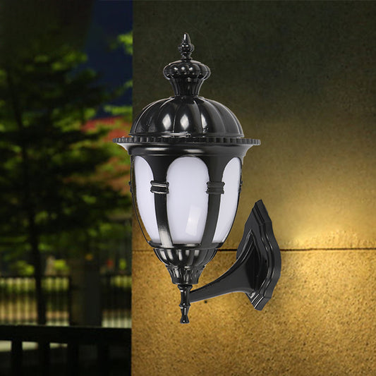 1 Head Wall Lighting Ideas Countryside Courtyard Sconce Lamp with Urn White Plastic Shade in Black Clearhalo 'Wall Lamps & Sconces' 'Wall Lights' Lighting' 729111