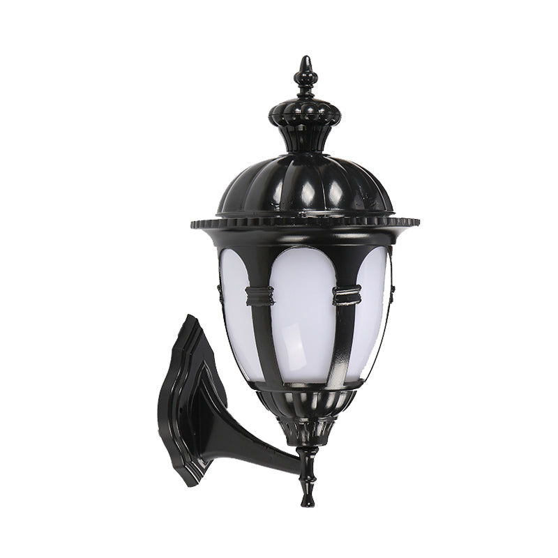 1 Head Wall Lighting Ideas Countryside Courtyard Sconce Lamp with Urn White Plastic Shade in Black Clearhalo 'Wall Lamps & Sconces' 'Wall Lights' Lighting' 729112